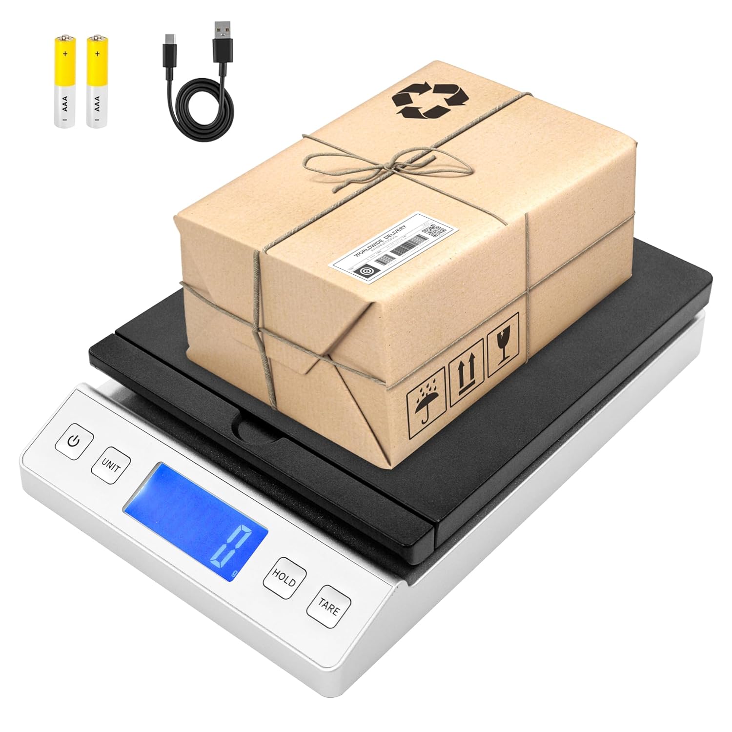 Smart Weigh Digital Shipping Scale 66LB x 0.1oz Hold and Tare Function Accurate Postal Scale for Packages Includes Batteries and AC Adapter Reliable for Mail and Shipping