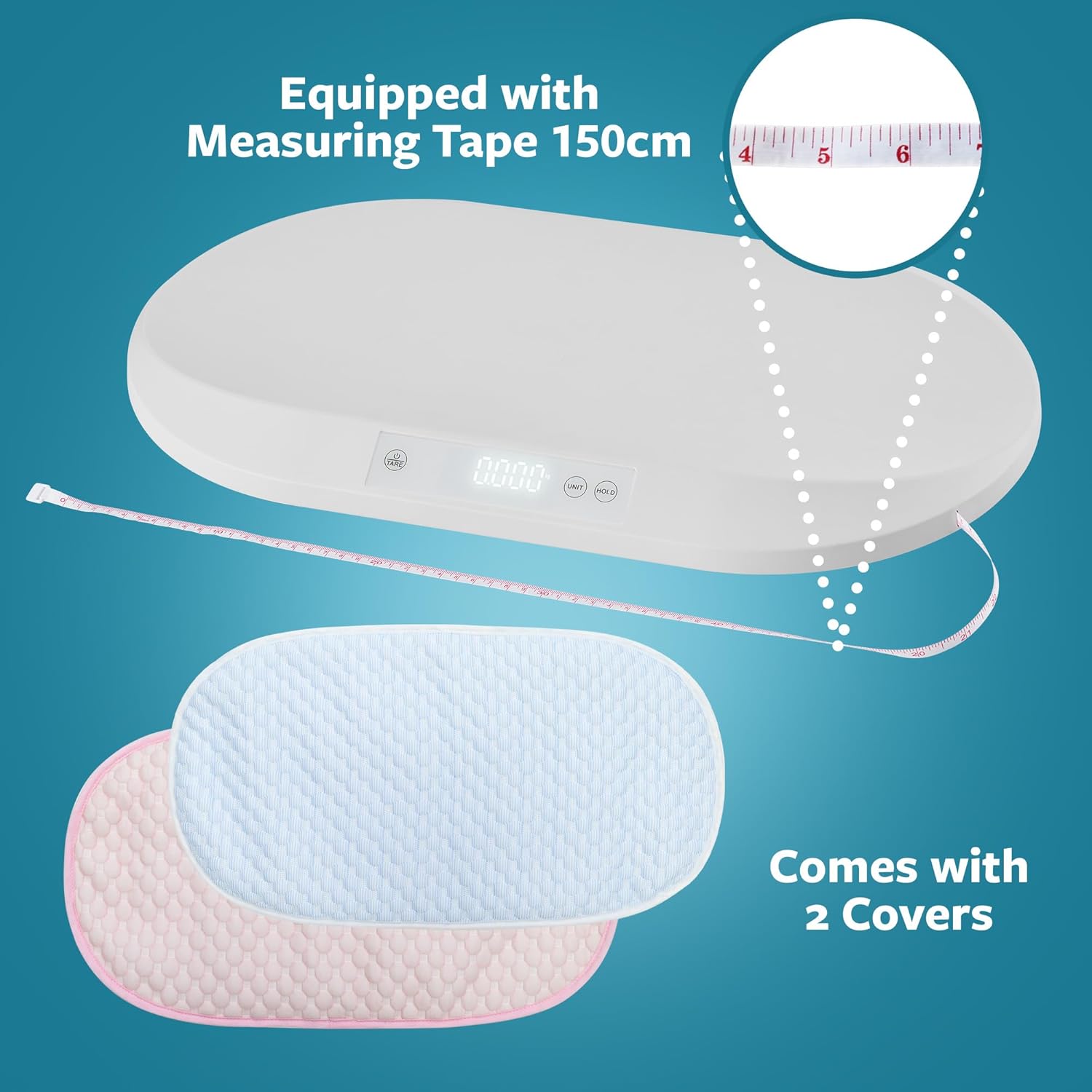 Smart Weigh Accurate Digital Baby and Pet Scale with Changing Pad Infant Weight Scale Cats Dogs Scales Weighing Newborns Touch Button High Precision Sensor Non-Slip Feet 40kg Capacity