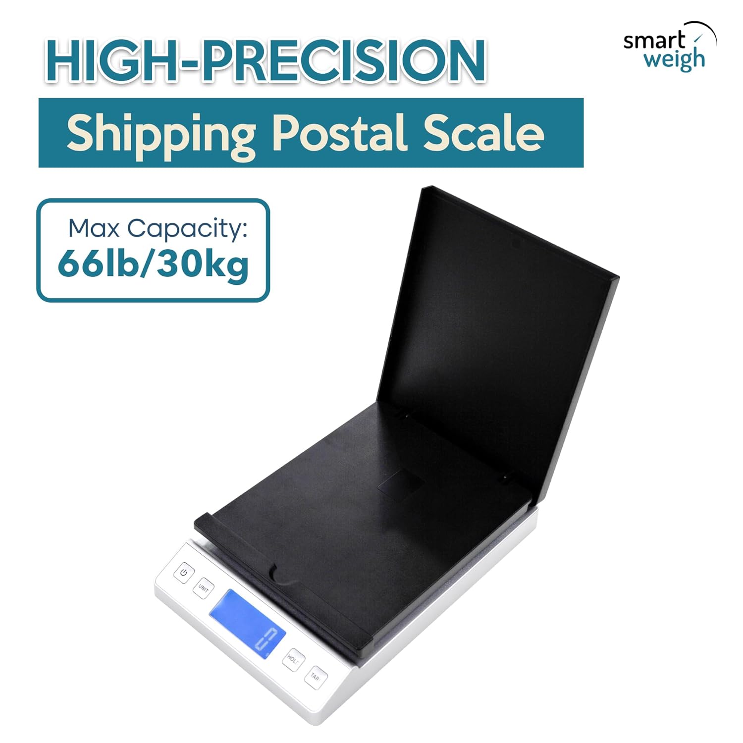 Smart Weigh Digital Shipping Scale 66LB x 0.1oz Hold and Tare Function Accurate Postal Scale for Packages Includes Batteries and AC Adapter Reliable for Mail and Shipping
