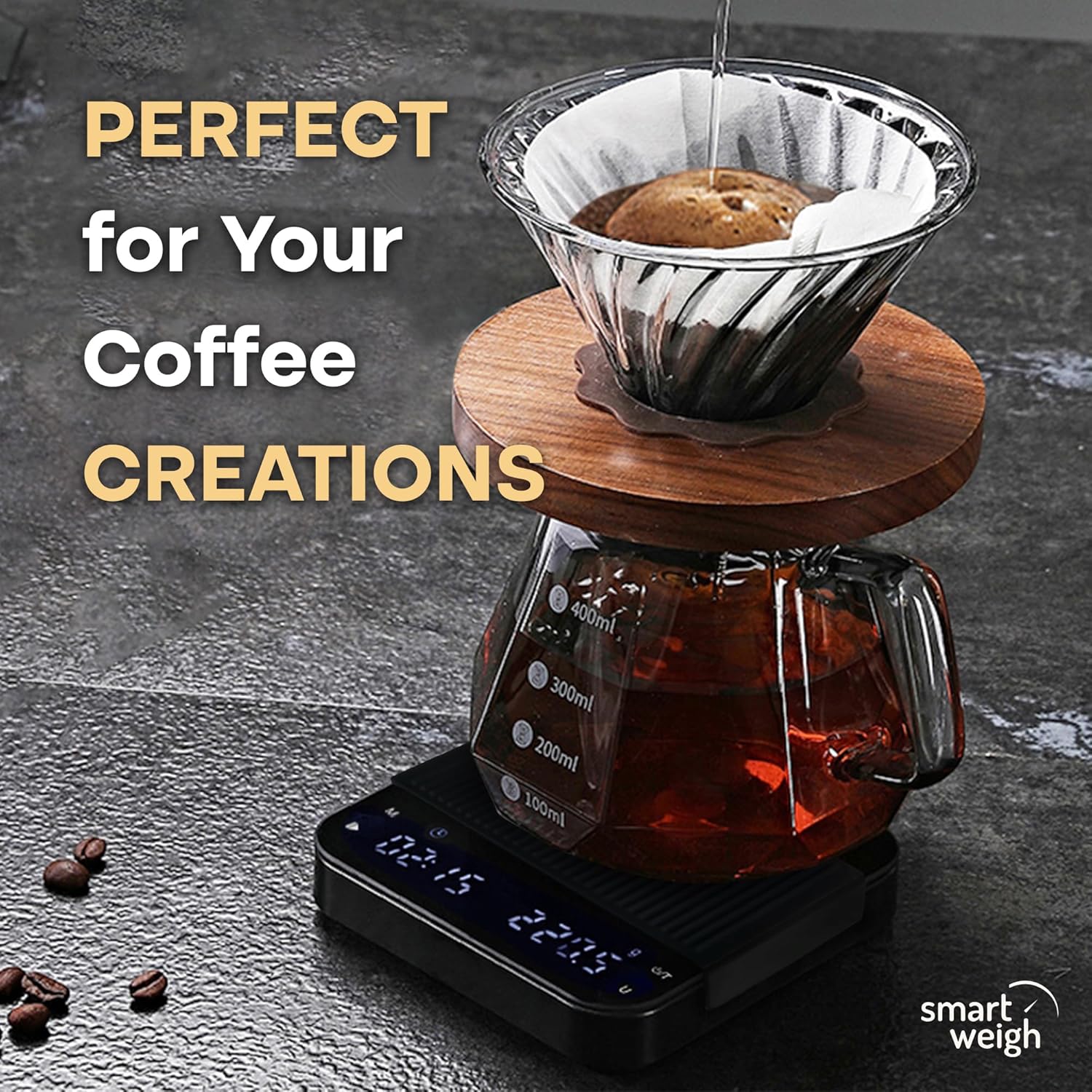Smart Weigh High Precision Coffee Scale 3000g x 0.01g LED Display Digital Kitchen Food Scale for Baking Portable with Tare Function