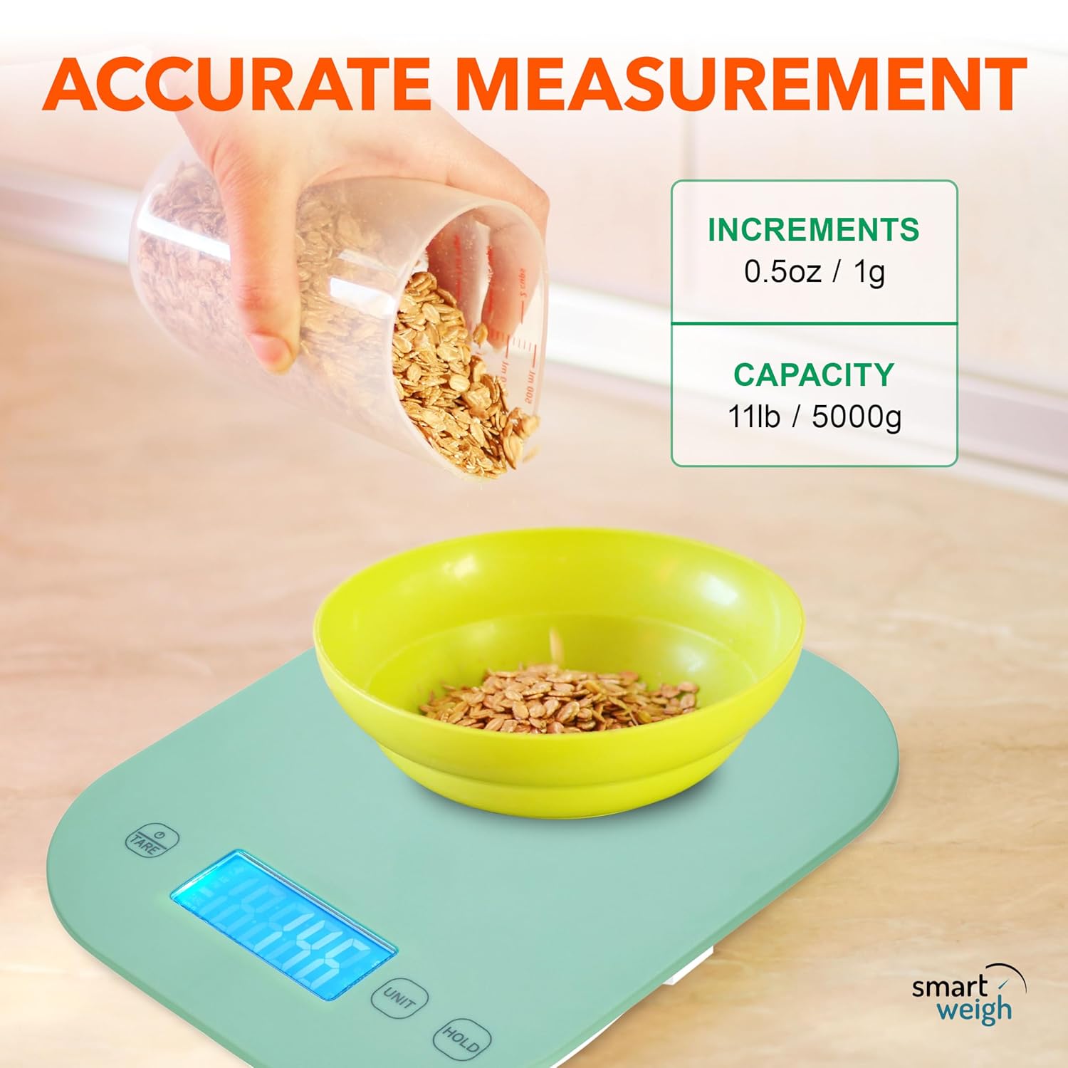 Smart Weigh Small Green Food Scales for Kitchen Weight Loss Calorie Scale, Baking Kitchen Scales Digital Weight Grams and Ounces, Weight Watchers Scale for Food, Cooking, Bread
