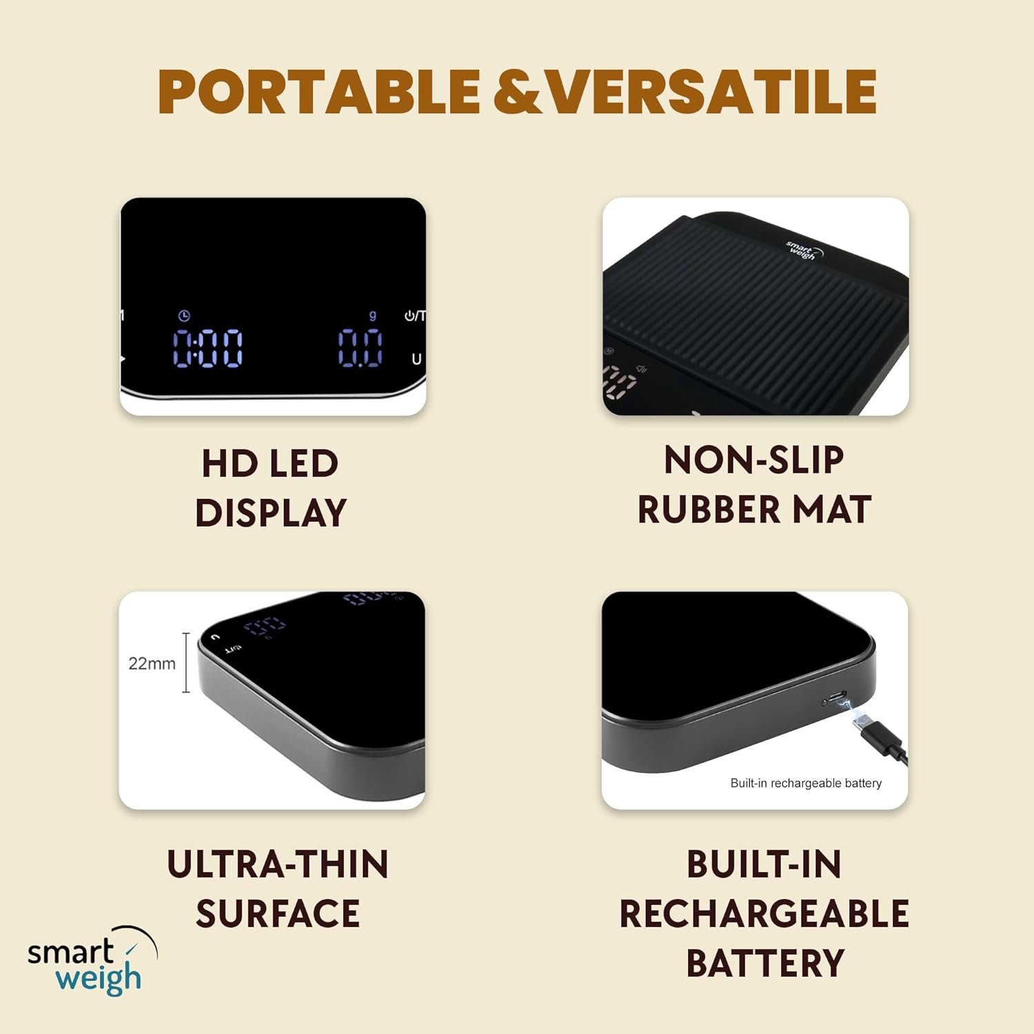 Smart Weigh High Precision Coffee Scale 3000g x 0.01g LED Display Digital Kitchen Food Scale for Baking Portable with Tare Function