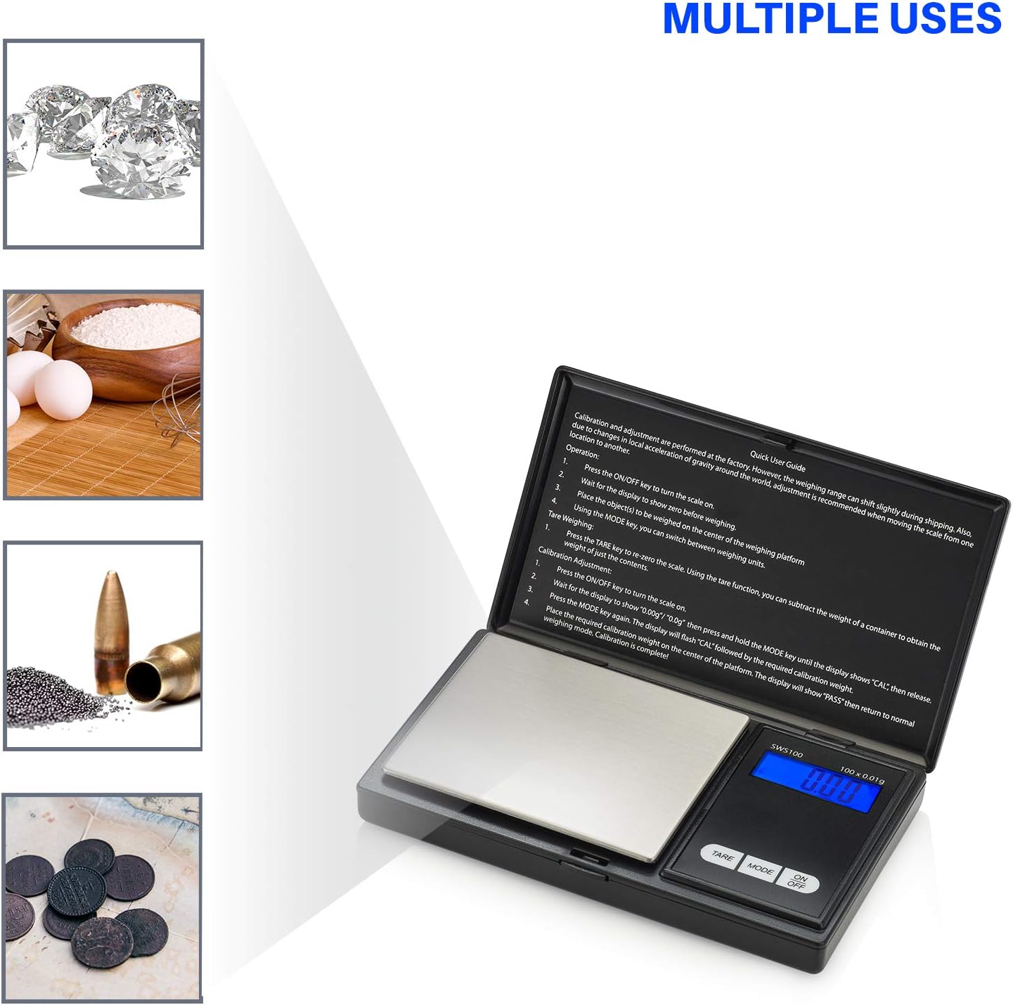 Smart Weigh Digital Pocket Gram Scale,100g x 0.01g Digital Gram Scale, Jewelry Scale, Food Scale, Kitchen Scale Black, Battery Included