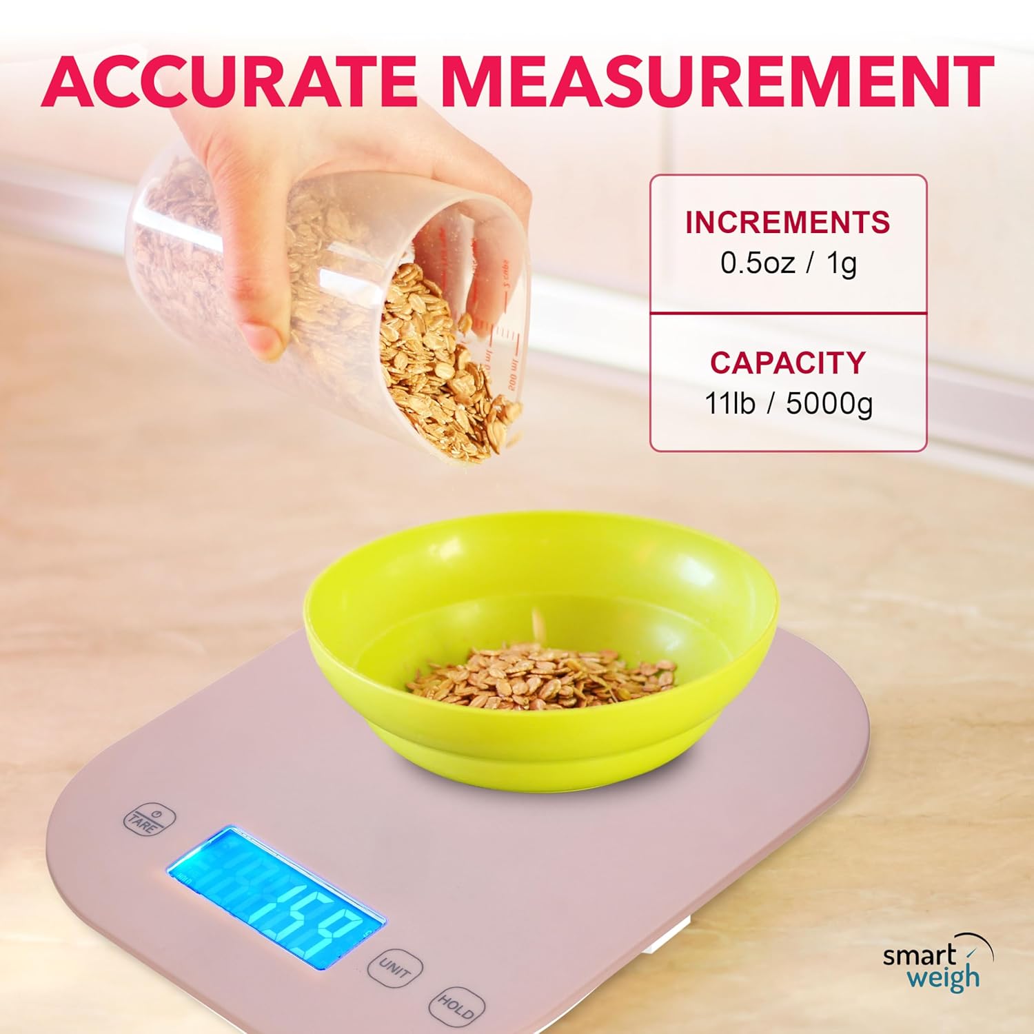 Smart Weigh Small Pink Food Scales for Kitchen Weight Loss Calorie Scale, Baking Kitchen Scales Digital Weight Grams and Ounces, Weight Watchers Scale for Food, Cooking, Bread