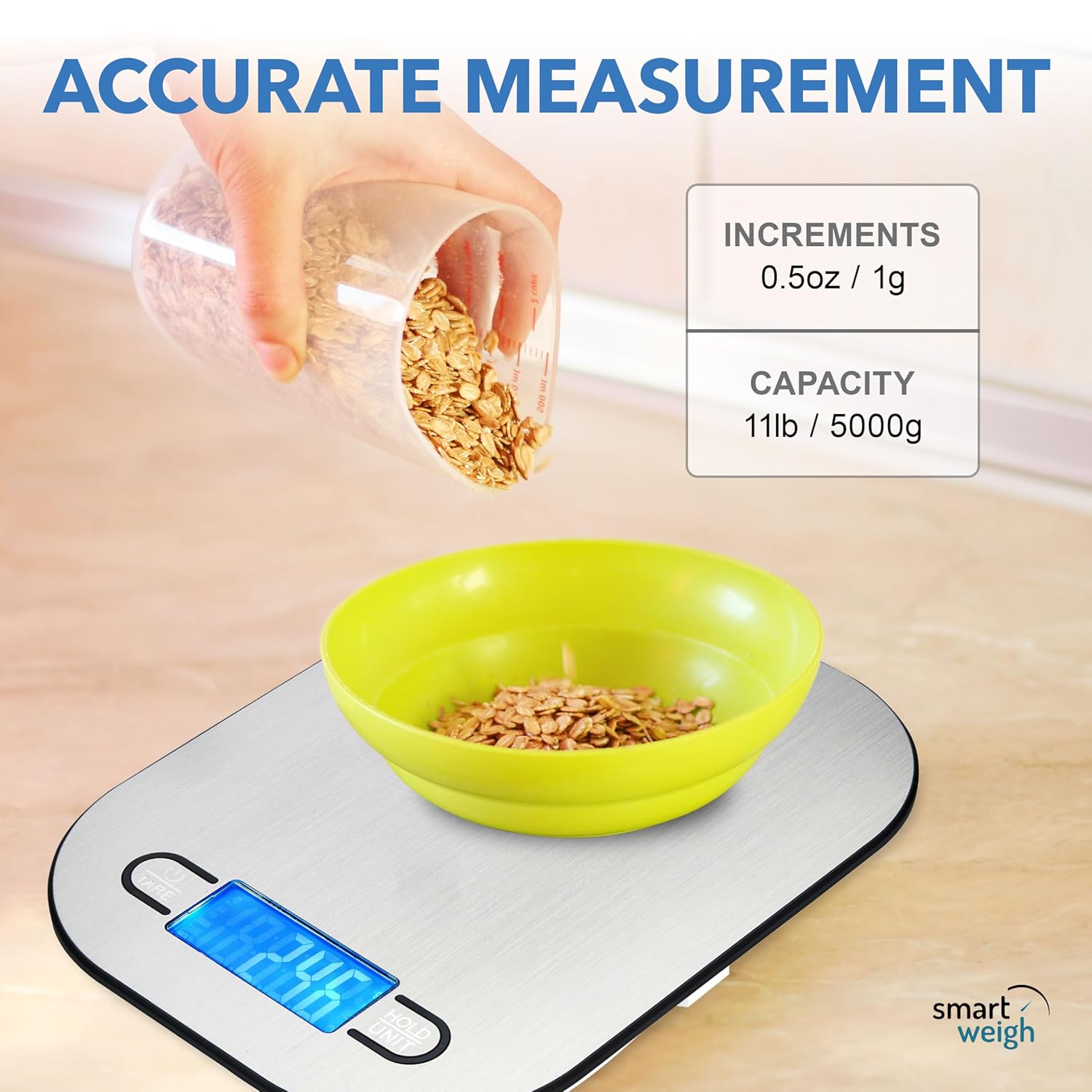 Smart Weigh Small Stainless Steel Food Scales for Kitchen Weight Loss Calorie Scale, Baking Kitchen Scales Digital Weight Grams and Ounces, Weight Watchers Scale for Food, Cooking, Bread