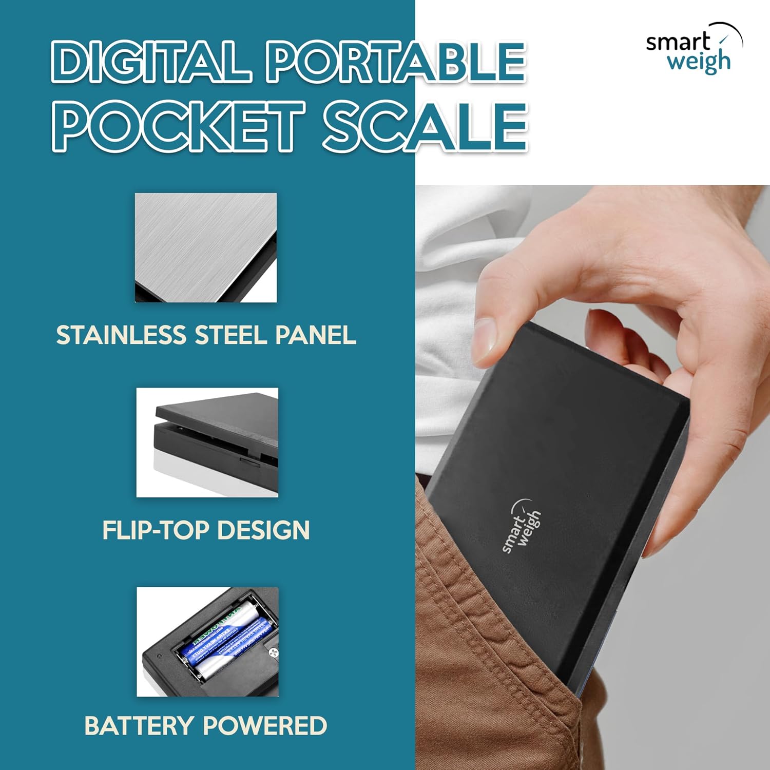 Smart Weigh Digital Pocket Gram Scale, 200g x 0.01g, Jewelry, Food, Medicine Scale, Battery Included