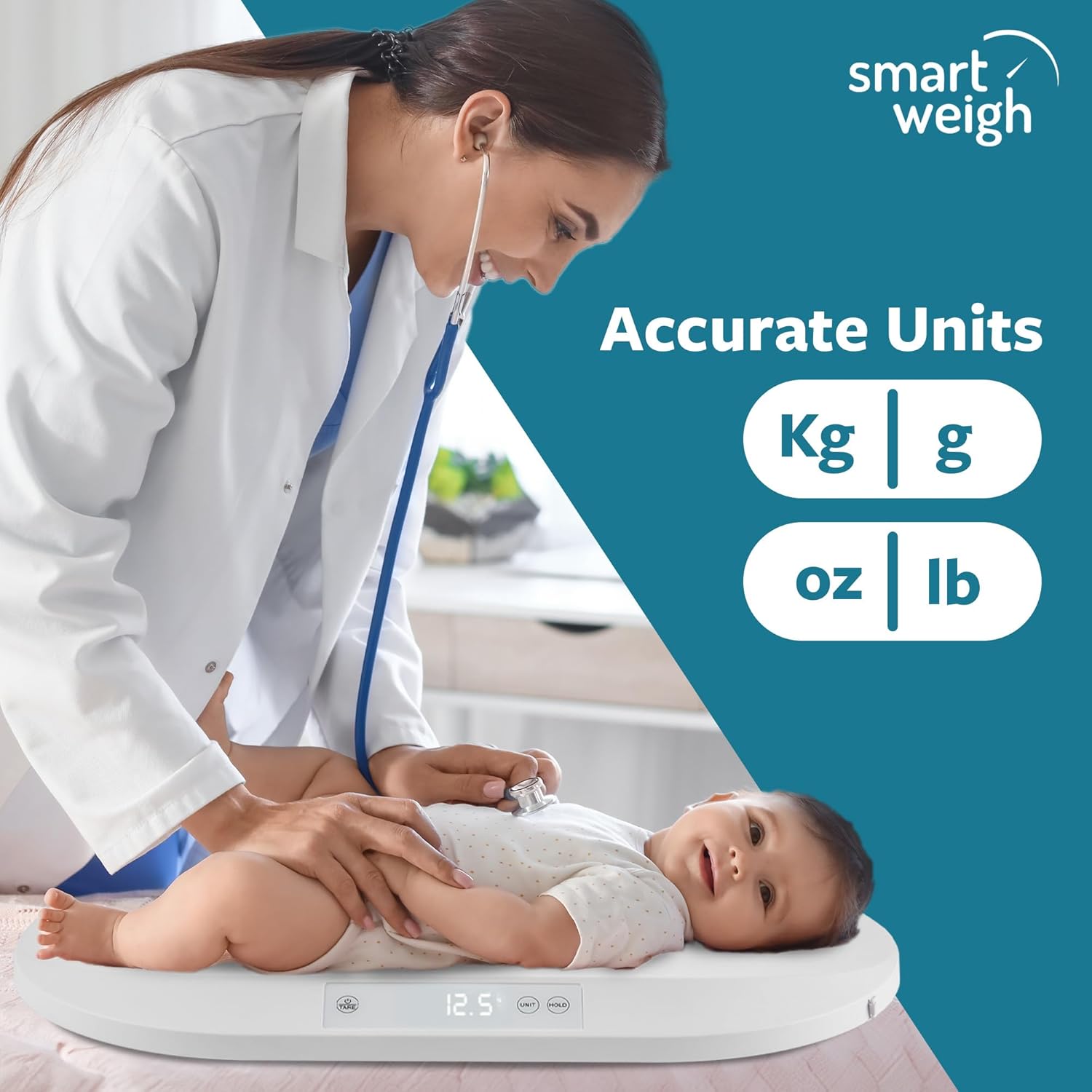 Smart Weigh Accurate Digital Baby and Pet Scale with Changing Pad Infant Weight Scale Cats Dogs Scales Weighing Newborns Touch Button High Precision Sensor Non-Slip Feet 40kg Capacity