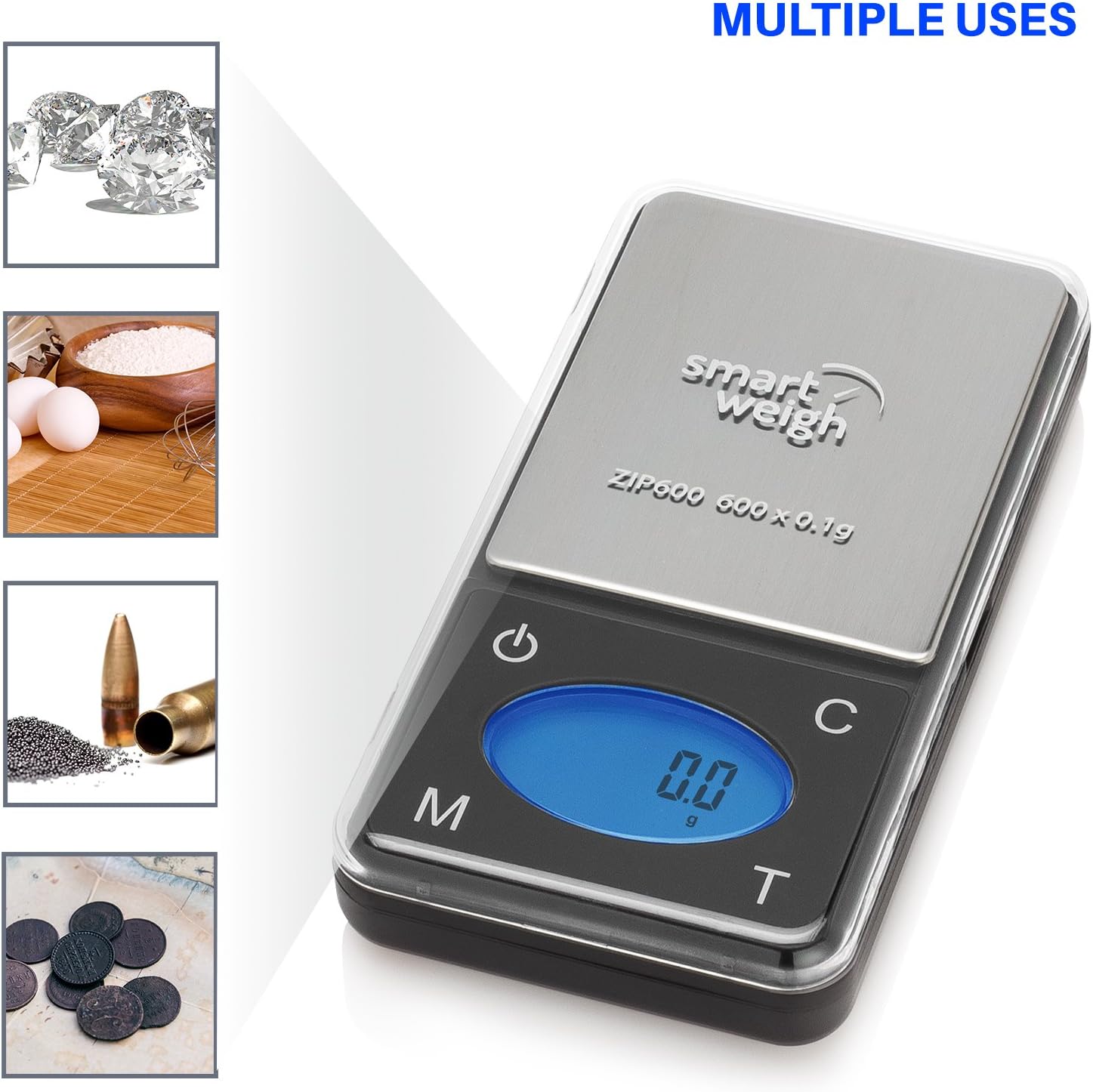 Smart Weigh ZIP600 Ultra Slim Digital Pocket Scale 600g by 0.1g with Counting Feature,Gram Scale and Ounce Scale, High Precision Accuracy
