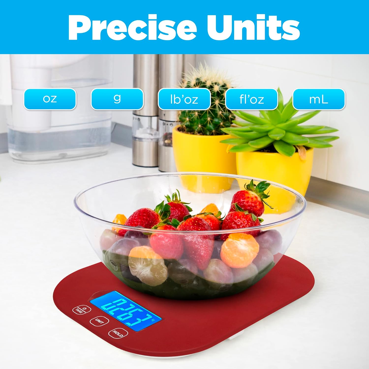 Smart Weigh Small Red Food Scales for Kitchen Weight Loss Calorie Scale, Baking Kitchen Scales Digital Weight Grams and Ounces, Weight Watchers Scale for Food, Cooking, Bread