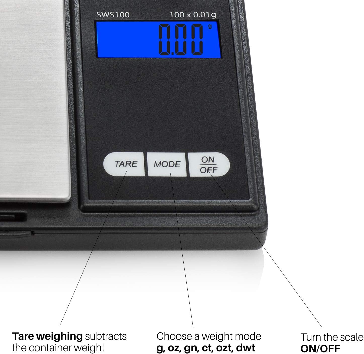 Smart Weigh Digital Pocket Gram Scale,100g x 0.01g Digital Gram Scale, Jewelry Scale, Food Scale, Kitchen Scale Black, Battery Included