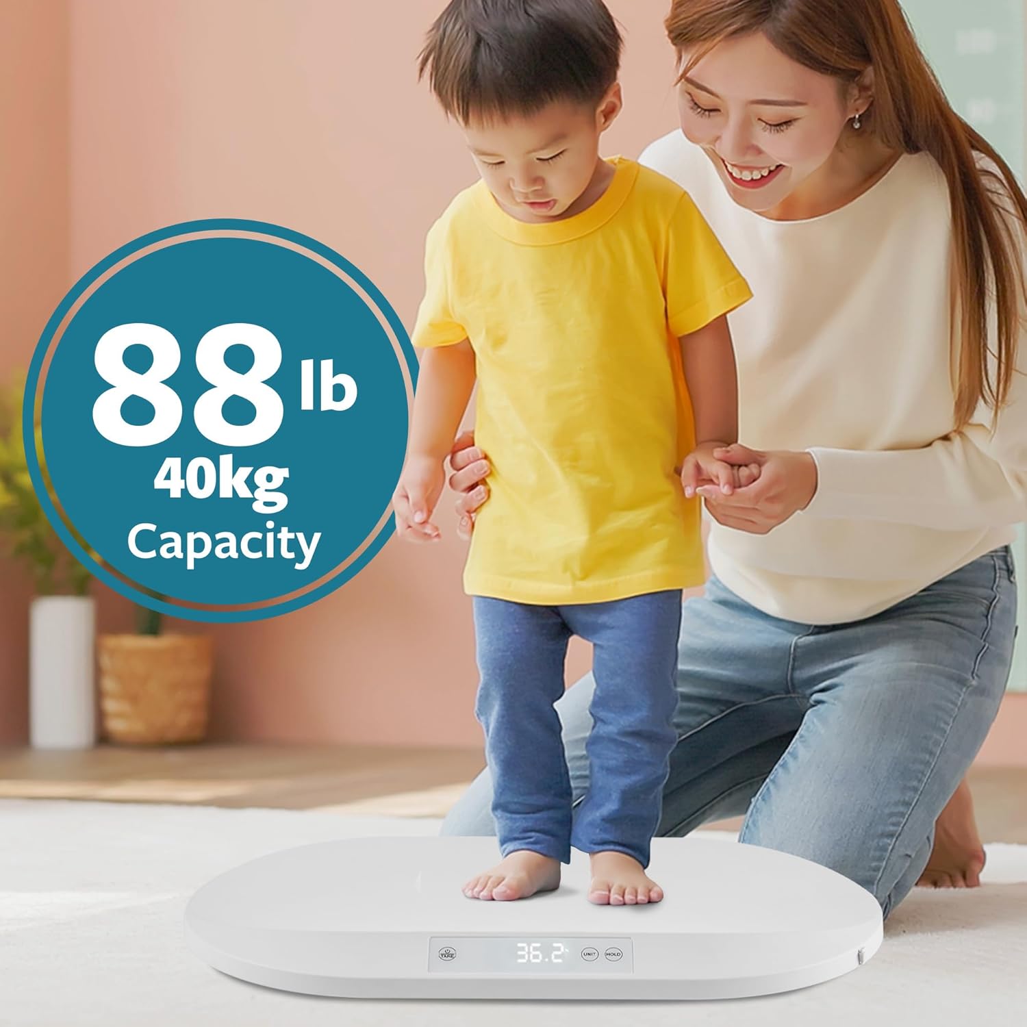 Smart Weigh Accurate Digital Baby and Pet Scale with Changing Pad Infant Weight Scale Cats Dogs Scales Weighing Newborns Touch Button High Precision Sensor Non-Slip Feet 40kg Capacity