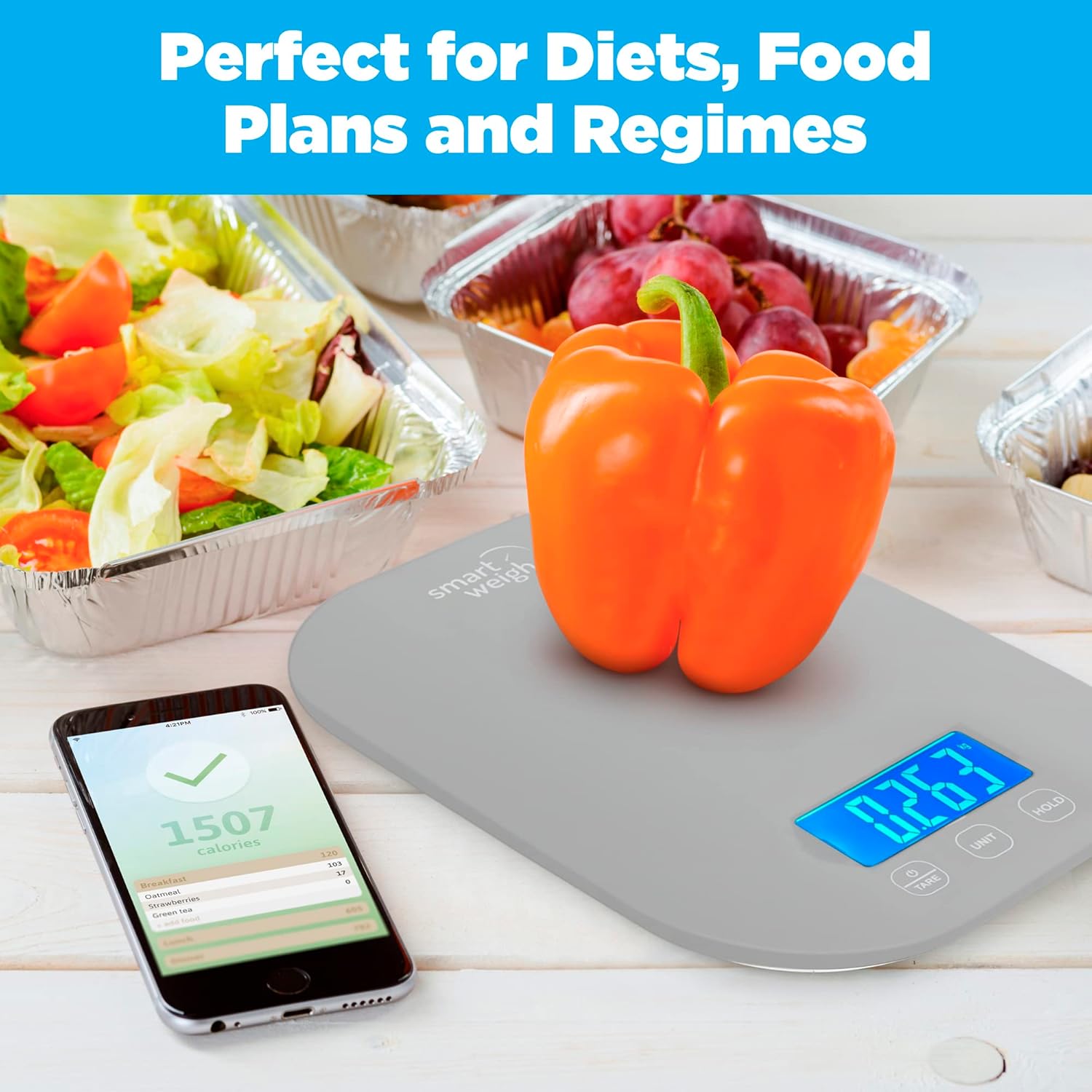 Smart Weigh Small Gray Food Scales for Kitchen Weight Loss Calorie Scale, Baking Kitchen Scales Digital Weight Grams and Ounces, Weight Watchers Scale for Food, Cooking, Bread