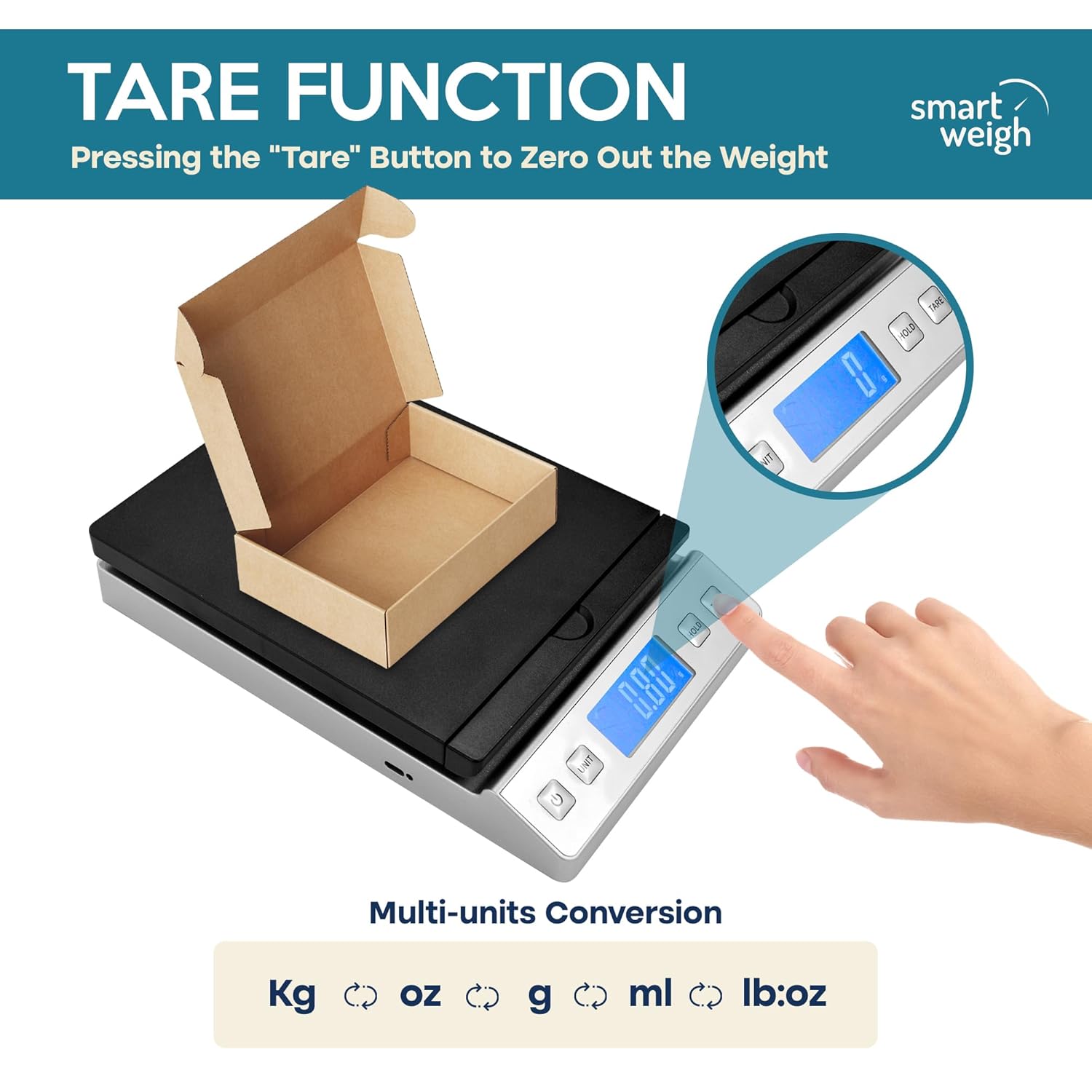 Smart Weigh Digital Shipping Scale 66LB x 0.1oz Hold and Tare Function Accurate Postal Scale for Packages Includes Batteries and AC Adapter Reliable for Mail and Shipping