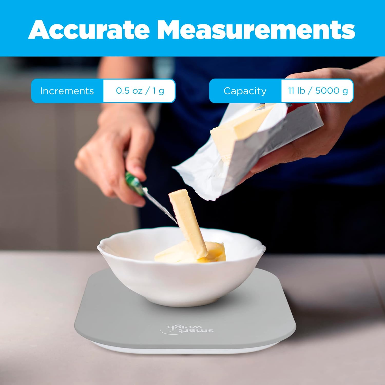 Smart Weigh Small Gray Food Scales for Kitchen Weight Loss Calorie Scale, Baking Kitchen Scales Digital Weight Grams and Ounces, Weight Watchers Scale for Food, Cooking, Bread