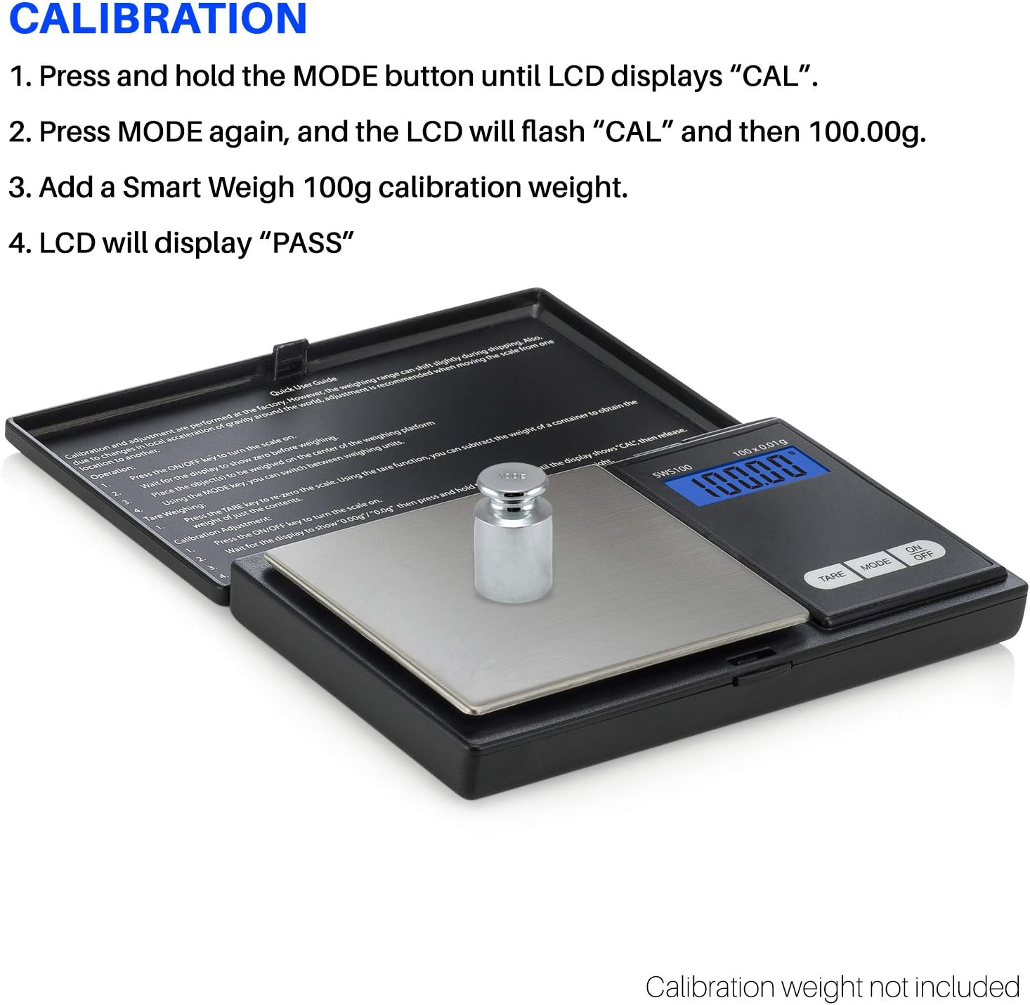 Smart Weigh Digital Pocket Gram Scale,100g x 0.01g Digital Gram Scale, Jewelry Scale, Food Scale, Kitchen Scale Black, Battery Included