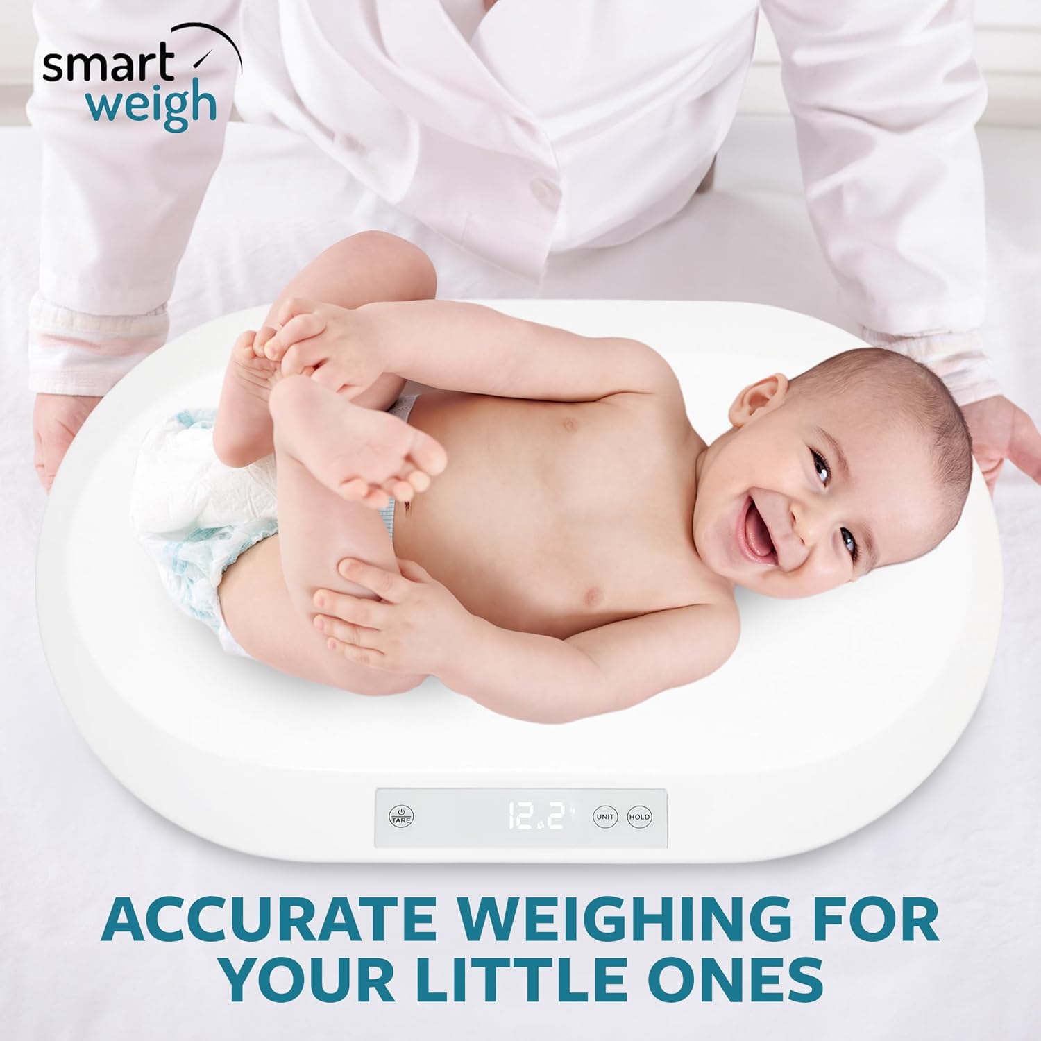 Smart Weigh Accurate Digital Baby and Pet Scale with Changing Pad Infant Weight Scale Cats Dogs Scales Weighing Newborns Touch Button High Precision Sensor Non-Slip Feet 40kg Capacity