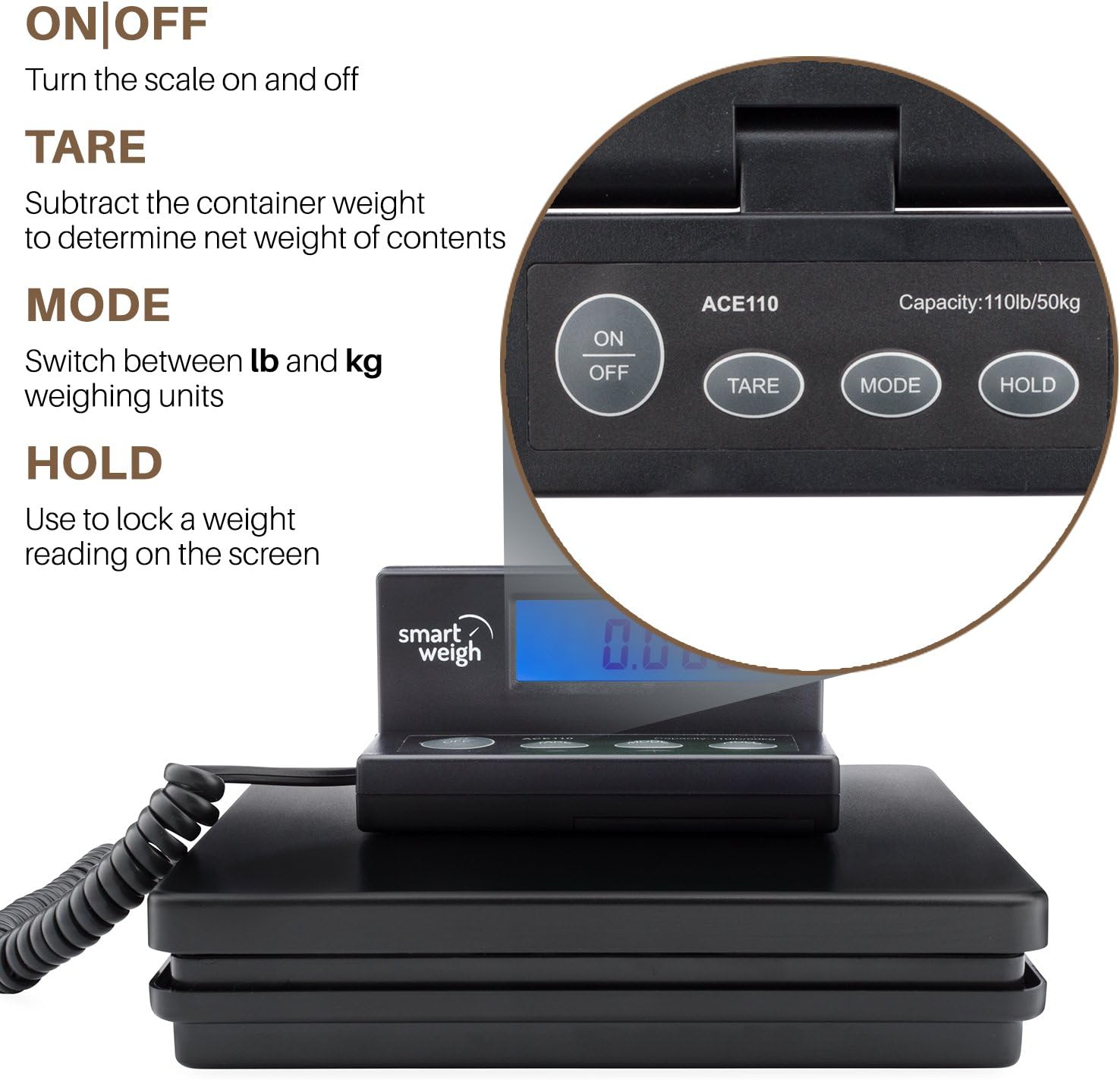 Smart Weigh Digital Shipping and Postal Weight Scale, 110 lbs x 0.1 oz, UPS USPS Post Office Scale
