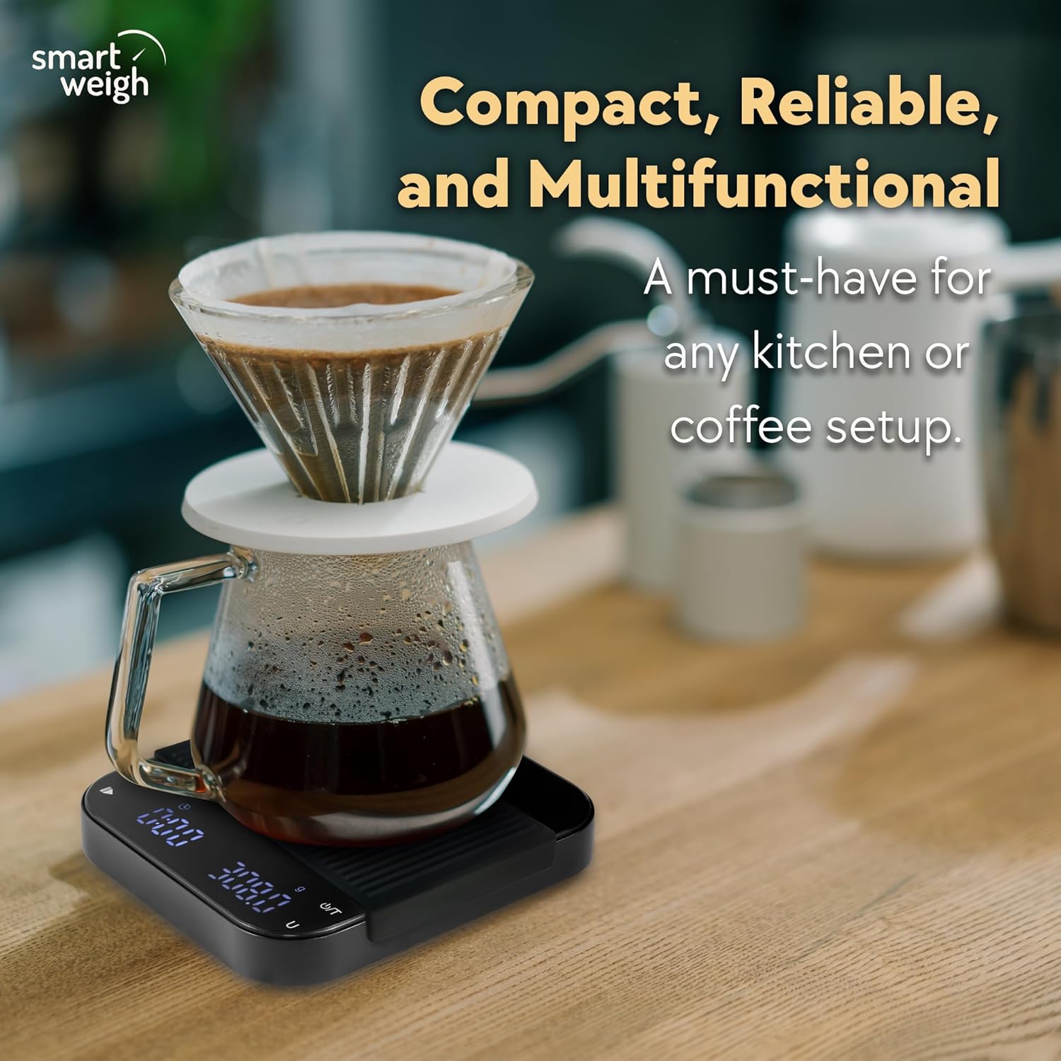 Smart Weigh High Precision Coffee Scale 3000g x 0.01g LED Display Digital Kitchen Food Scale for Baking Portable with Tare Function