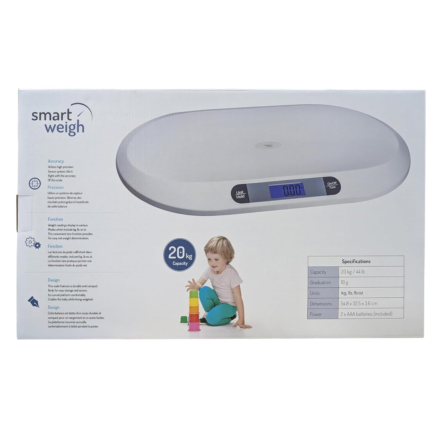 Smart Weigh Digital Baby Scale Infant Scale for Weighing Pet Scale for Puppy and Cat Accurate Digital Scale in Pounds Ounces Kilograms Holds Up to 44 Lbs Multi-Function with Hold Function