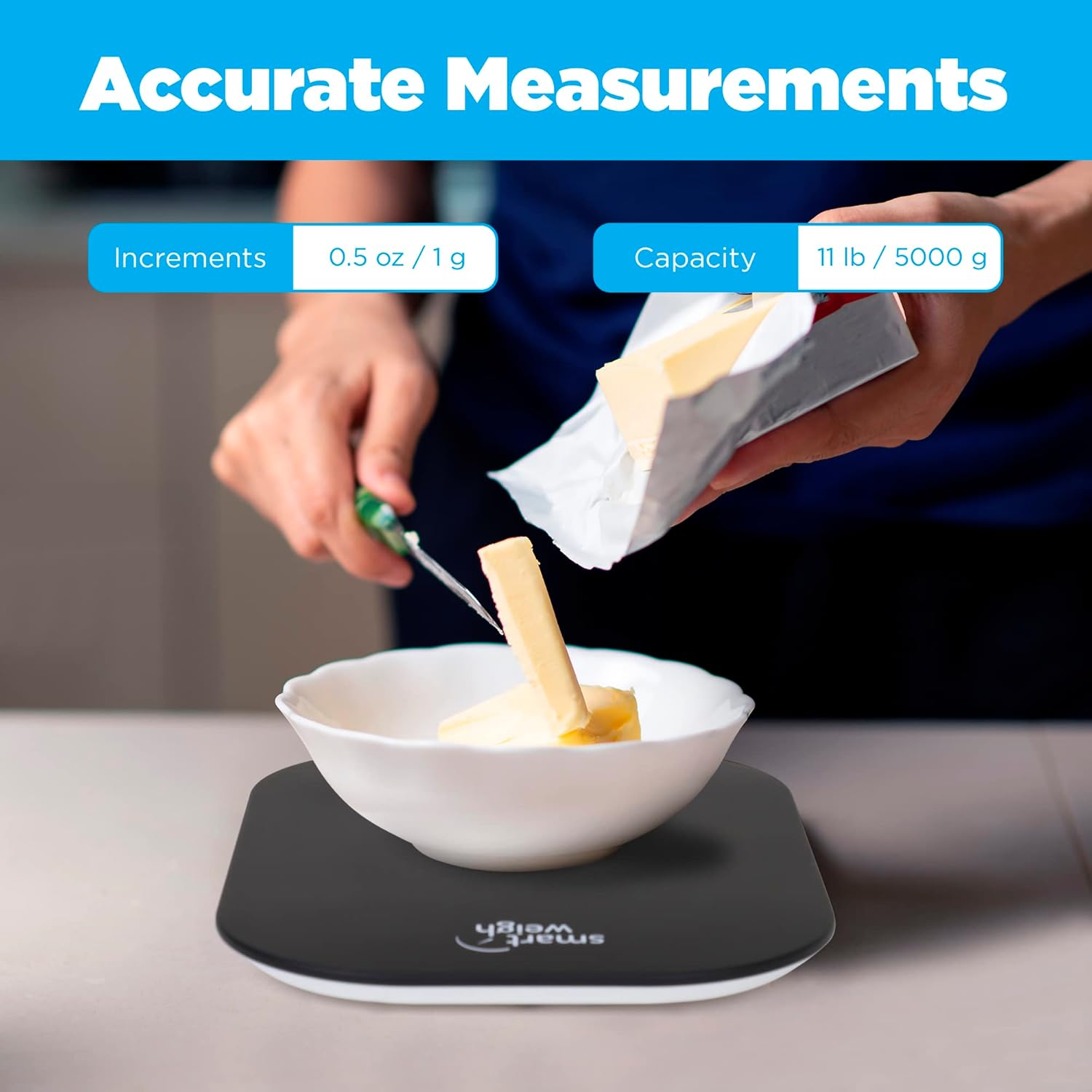 Smart Weigh Small Black Food Scales for Kitchen Weight Loss Calorie Scale, Baking Kitchen Scales Digital Weight Grams and Ounces, Weight Watchers Scale for Food, Cooking, Bread