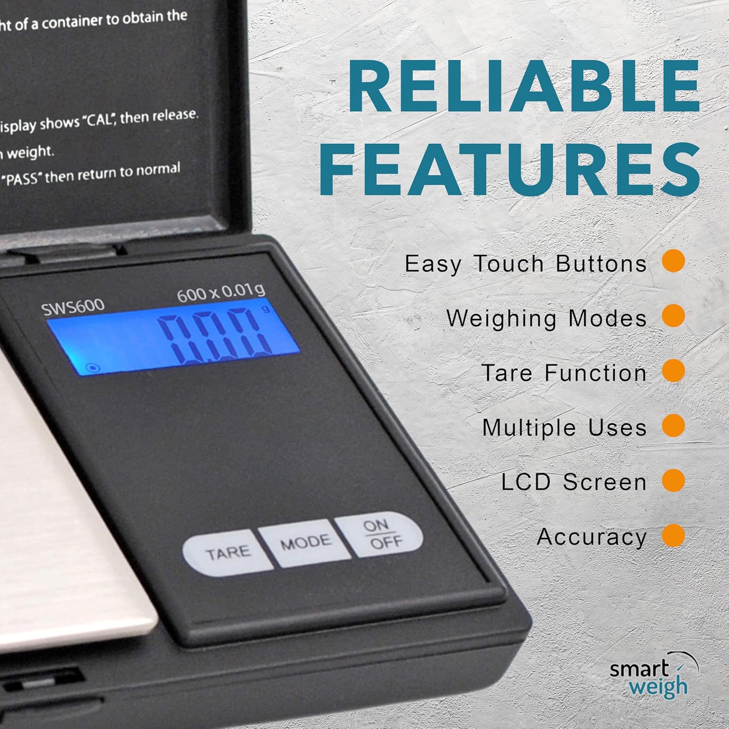 Smart Weigh SWS600 Elite Pocket Sized Digital Gram Scale,Jewelry Scale,Gram Scale,Nutrition Kitchen Scale, School Scale with Slim Design 600 x 0.1g, Black