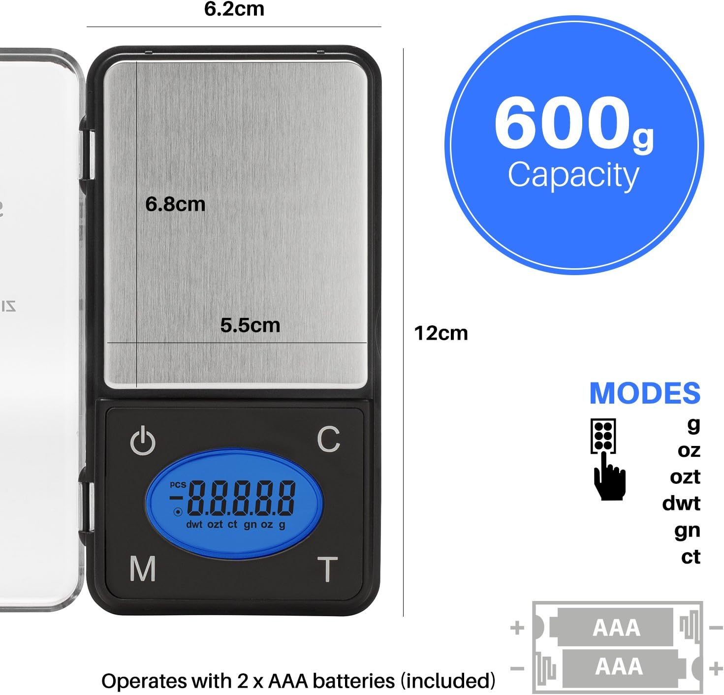 Smart Weigh ZIP600 Ultra Slim Digital Pocket Scale 600g by 0.1g with Counting Feature,Gram Scale and Ounce Scale, High Precision Accuracy