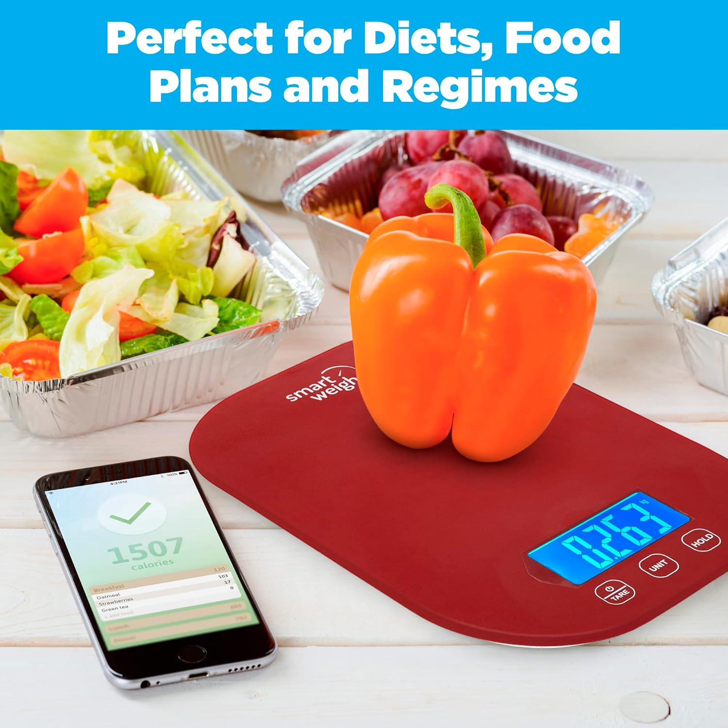 Smart Weigh Small Red Food Scales for Kitchen Weight Loss Calorie Scale, Baking Kitchen Scales Digital Weight Grams and Ounces, Weight Watchers Scale for Food, Cooking, Bread