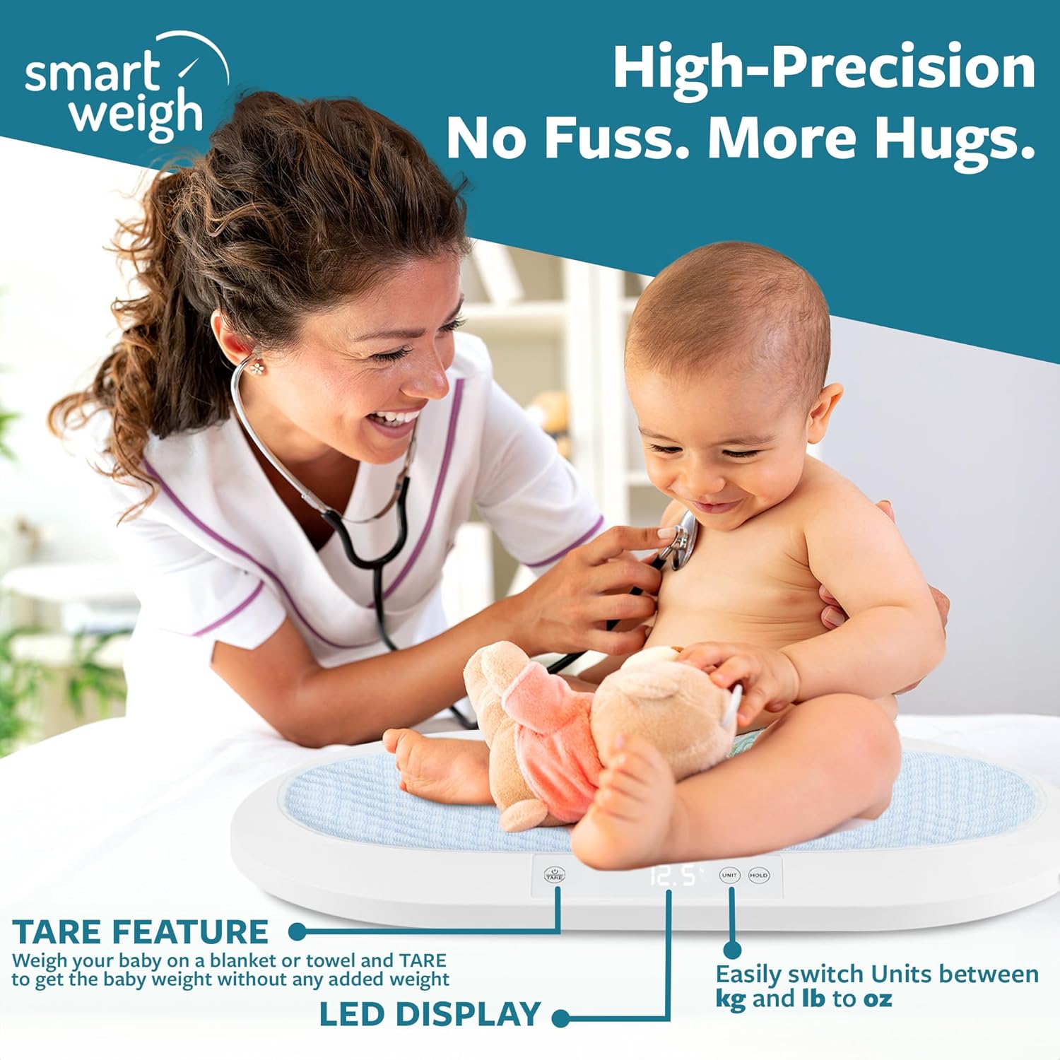 Smart Weigh Accurate Digital Baby and Pet Scale with Changing Pad Infant Weight Scale Cats Dogs Scales Weighing Newborns Touch Button High Precision Sensor Non-Slip Feet 40kg Capacity
