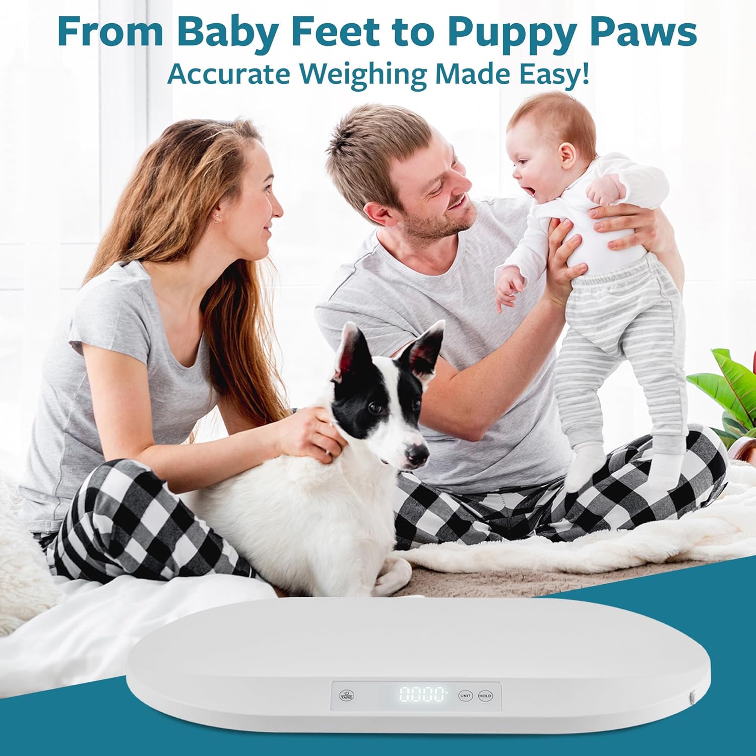 Smart Weigh Accurate Digital Baby and Pet Scale with Changing Pad Infant Weight Scale Cats Dogs Scales Weighing Newborns Touch Button High Precision Sensor Non-Slip Feet 40kg Capacity