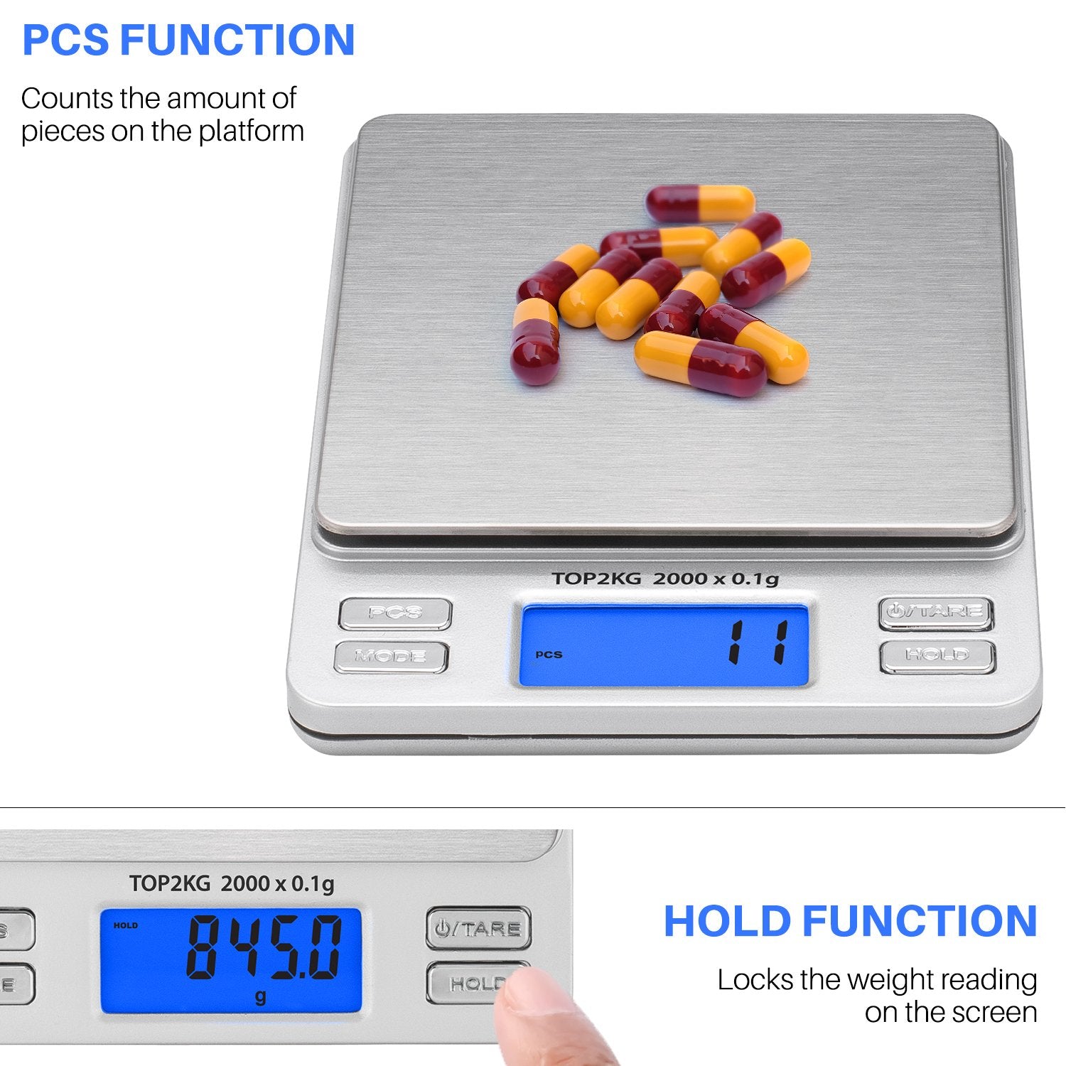 Smart Weigh Digital Pro Pocket Scale 2000g x 0.1 Grams Precise Weighing Professional Weight Food Ounces & Grams Mini Kitchen Jewelry Portable Herb Pocket Scale, Hold and Counting Function Back-Lit LCD