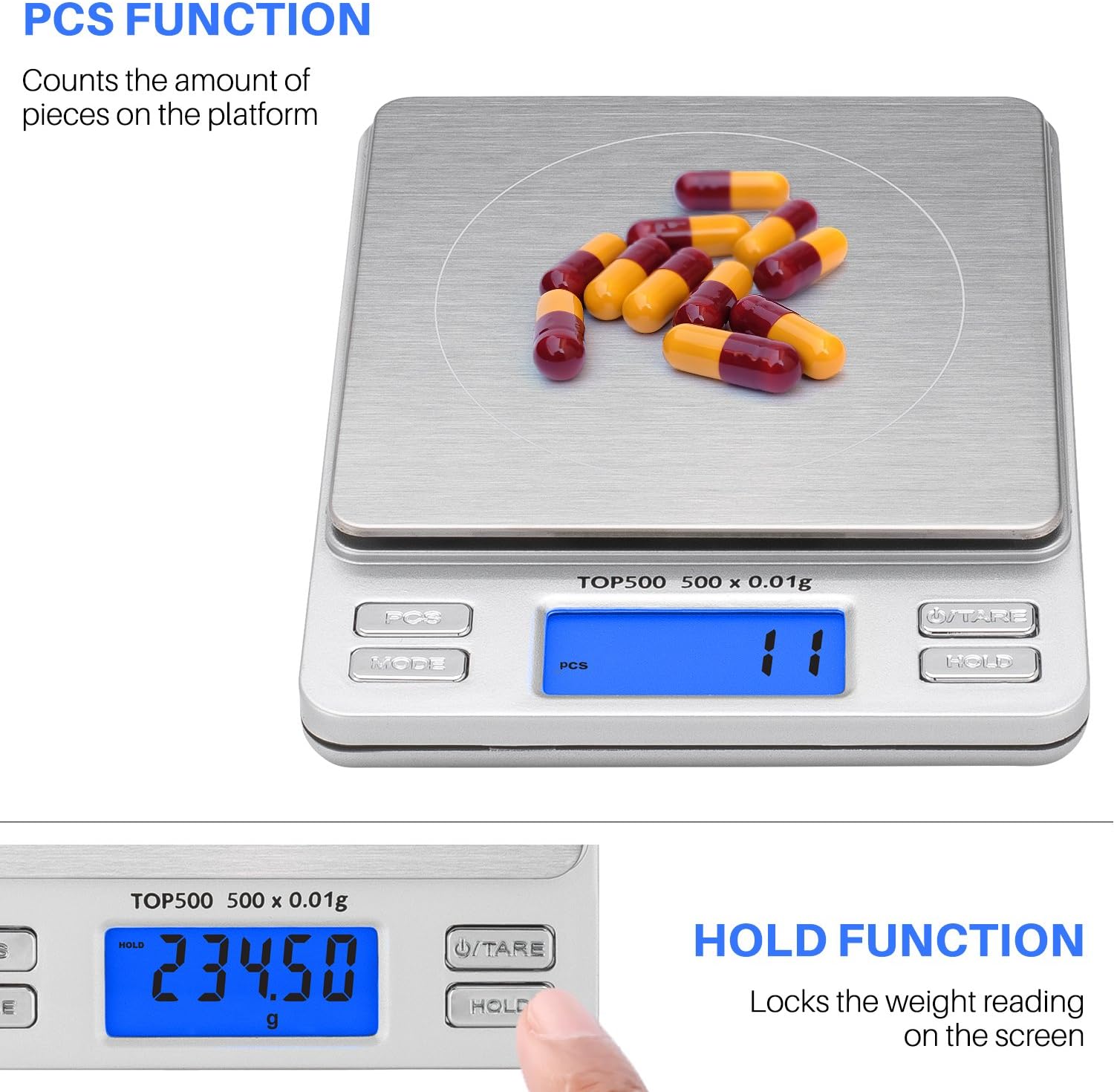 Smart Weigh Digital Pro Pocket Scale 500g x 0.01 Grams Precise Weighing Professional Weight Food Ounces & Grams Mini Kitchen Jewelry Portable Herb Pocket Scale, Hold and Counting Function Back-Lit LCD