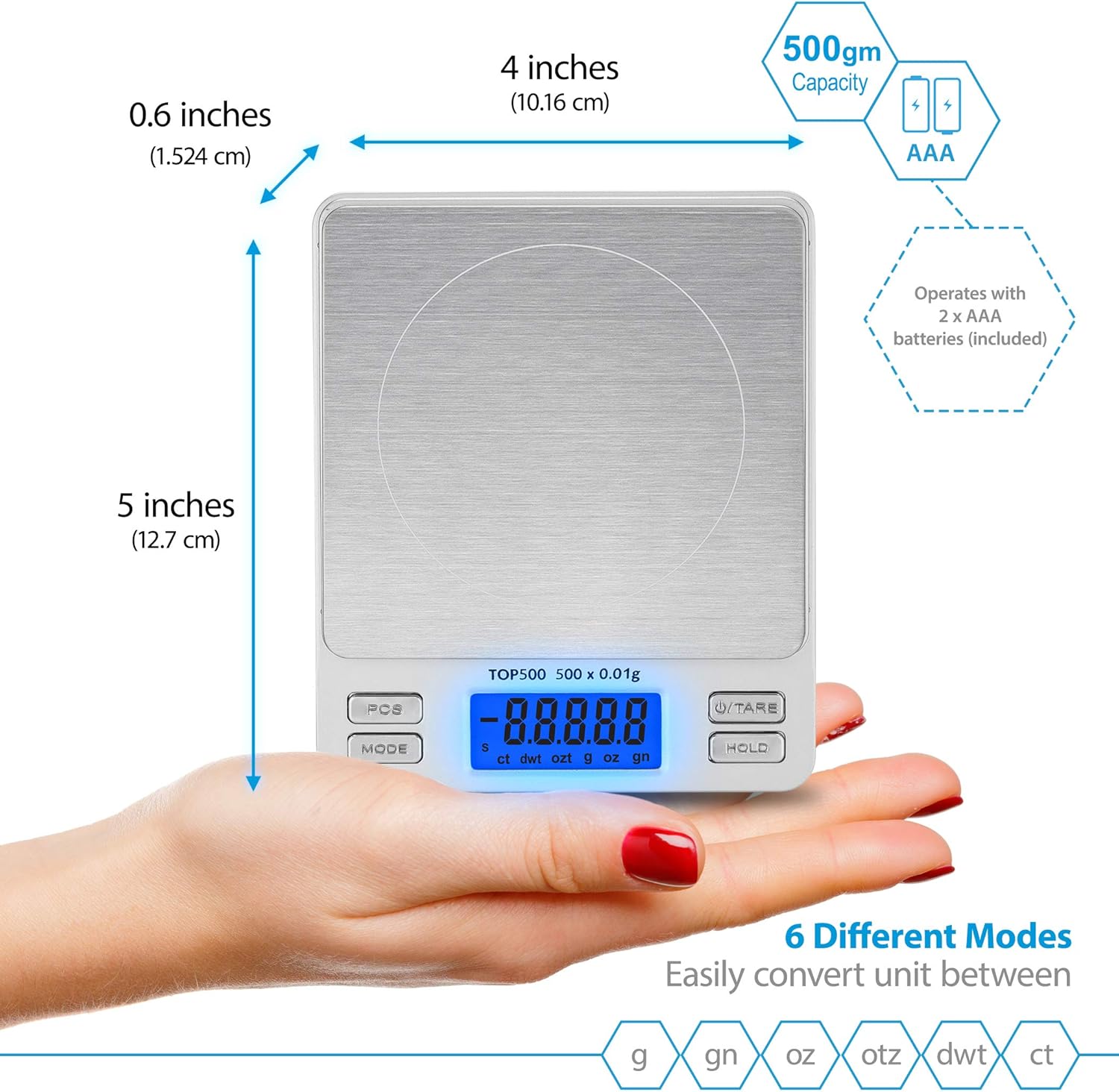 Smart Weigh Digital Pro Pocket Scale 500g x 0.01 Grams Precise Weighing Professional Weight Food Ounces & Grams Mini Kitchen Jewelry Portable Herb Pocket Scale, Hold and Counting Function Back-Lit LCD