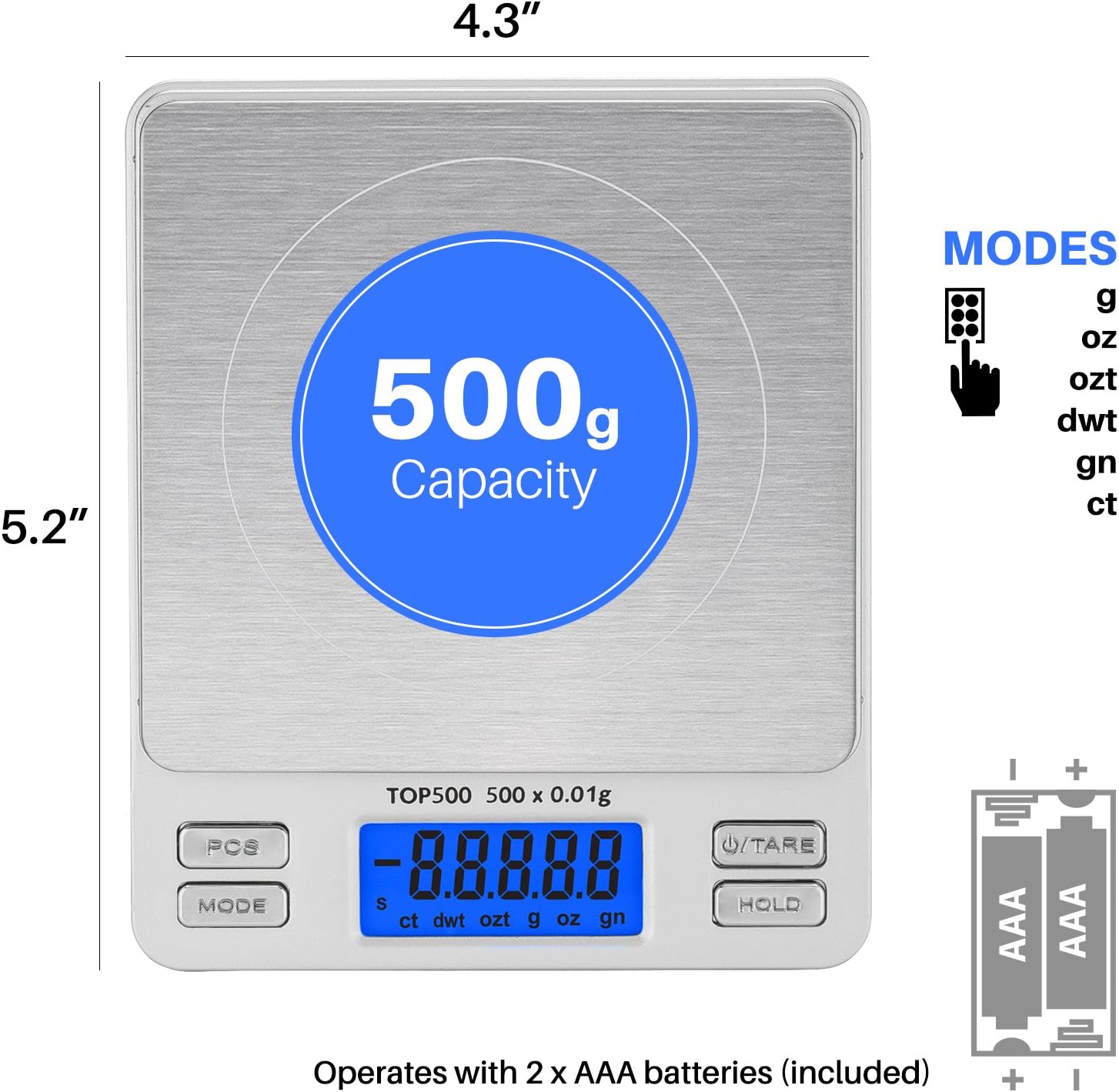 Smart Weigh Digital Pro Pocket Scale 500g x 0.01 Grams Precise Weighing Professional Weight Food Ounces & Grams Mini Kitchen Jewelry Portable Herb Pocket Scale, Hold and Counting Function Back-Lit LCD