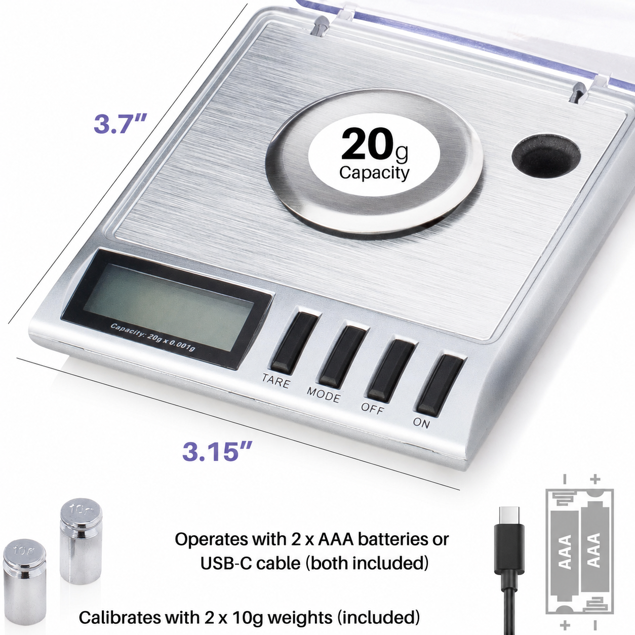Smart Weigh GEM20-20g x 0.001 Grams, High Precision Digital Milligram Jewelry Scale, Reloading, Jewelry and Gems Scale, Calibration Weights and Tweezers Included
