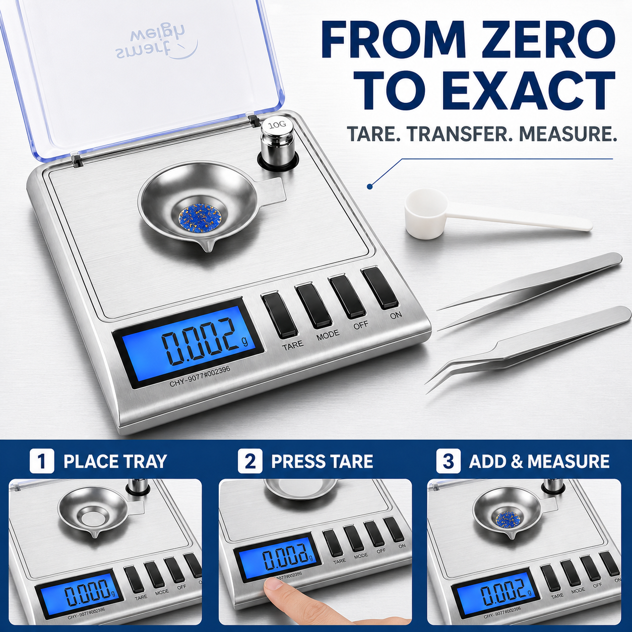 Smart Weigh GEM20-20g x 0.001 Grams, High Precision Digital Milligram Jewelry Scale, Reloading, Jewelry and Gems Scale, Calibration Weights and Tweezers Included