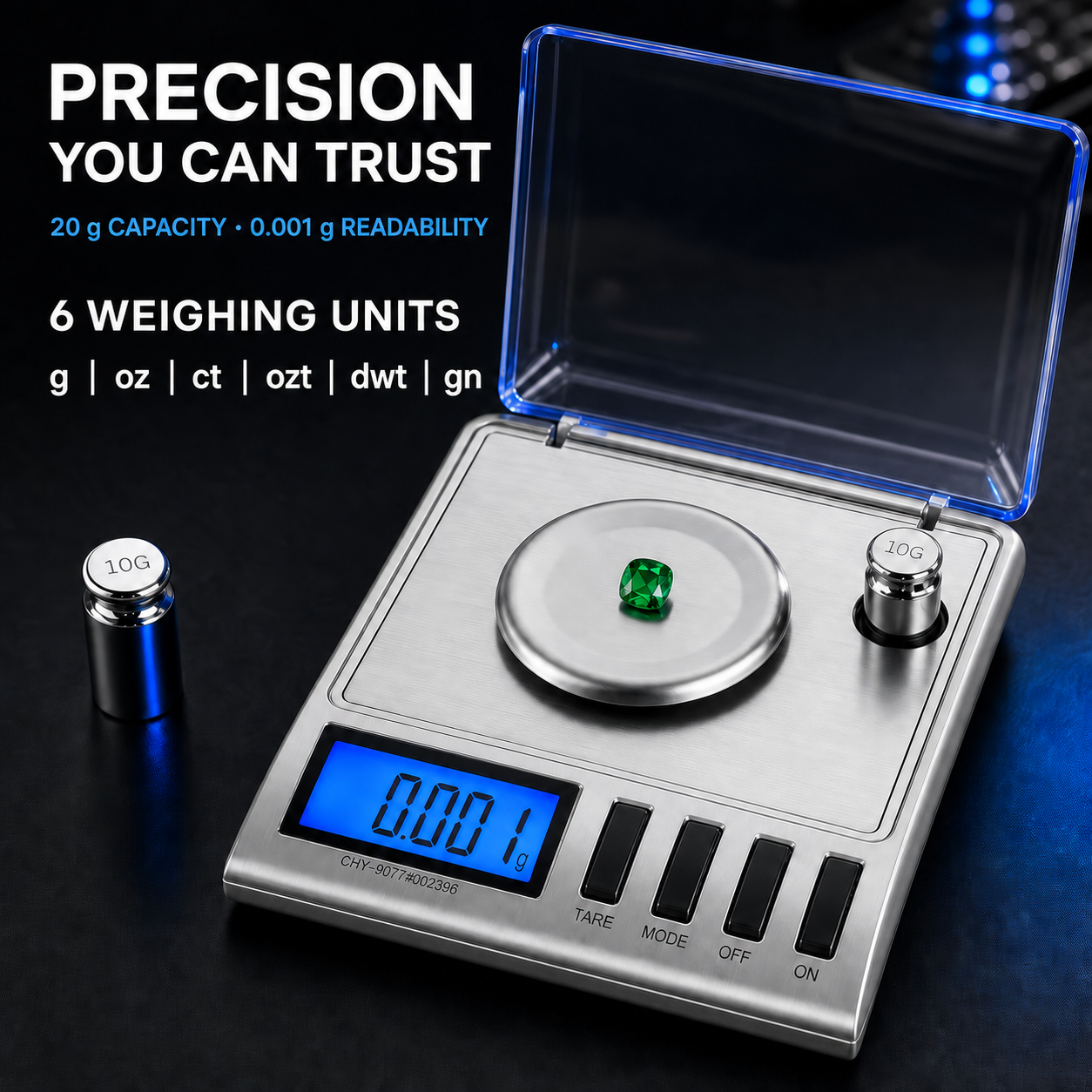 Smart Weigh GEM20-20g x 0.001 Grams, High Precision Digital Milligram Jewelry Scale, Reloading, Jewelry and Gems Scale, Calibration Weights and Tweezers Included